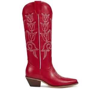 Elegant Red Western Heeled Boots